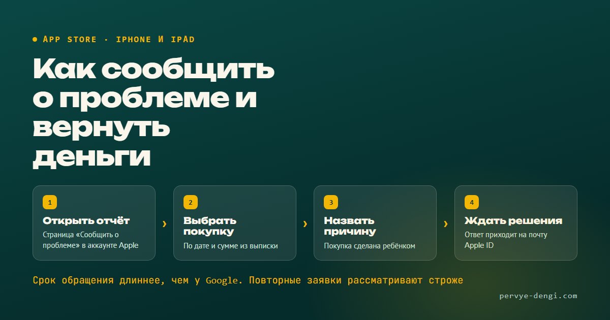 Четыре шага возврата покупки в App Store на iPhone